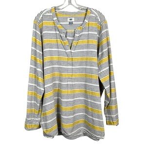 Old Navy Linen Blend Yellow Striped V-Neck Casual Shirt XXL 2XL Breathable